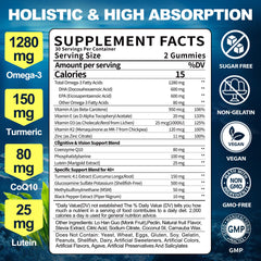 Close-up of omega-3 gummies highlighting EPA and DHA content for adults 40+