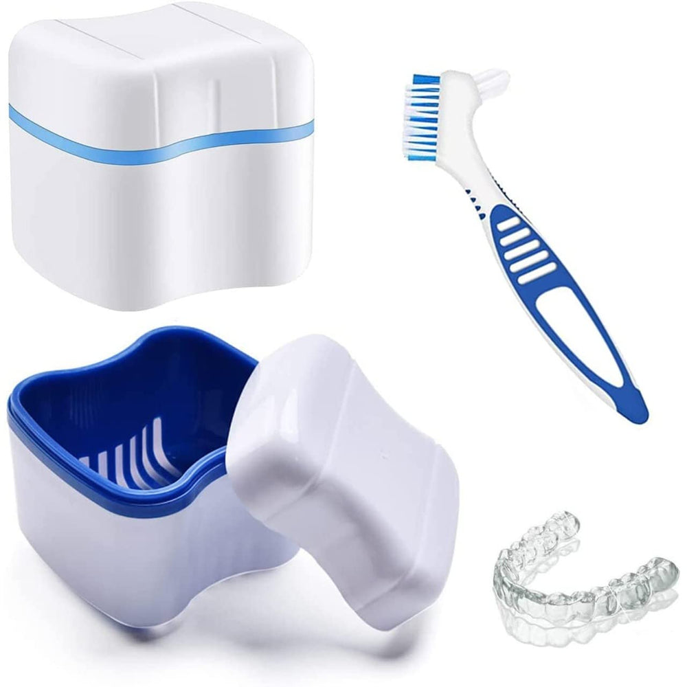 Two strainer baskets for denture cleaning and storage