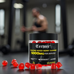 Bualle Creatine Monohydrate Gummies shown in a gym bag for active lifestyle