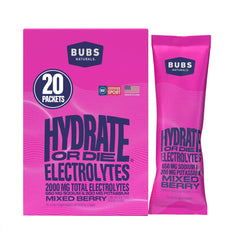BUBS Naturals Hydrate box with electrolyte packets for convenient hydration.