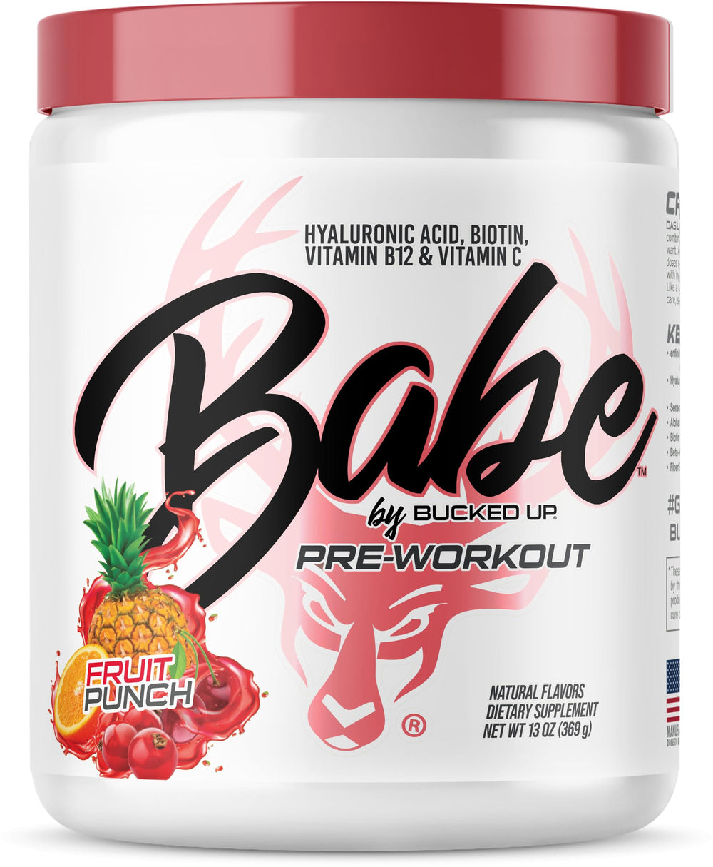Bucked Up Babe Pre Workout Powder for Women in Fruit Punch flavor, 13 oz, 30 servings