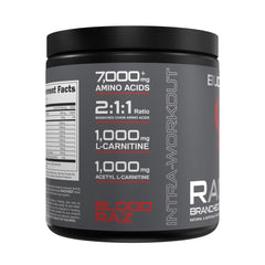 Serving scoop and bottle of Bucked Up BCAA RACKED Blood Raz