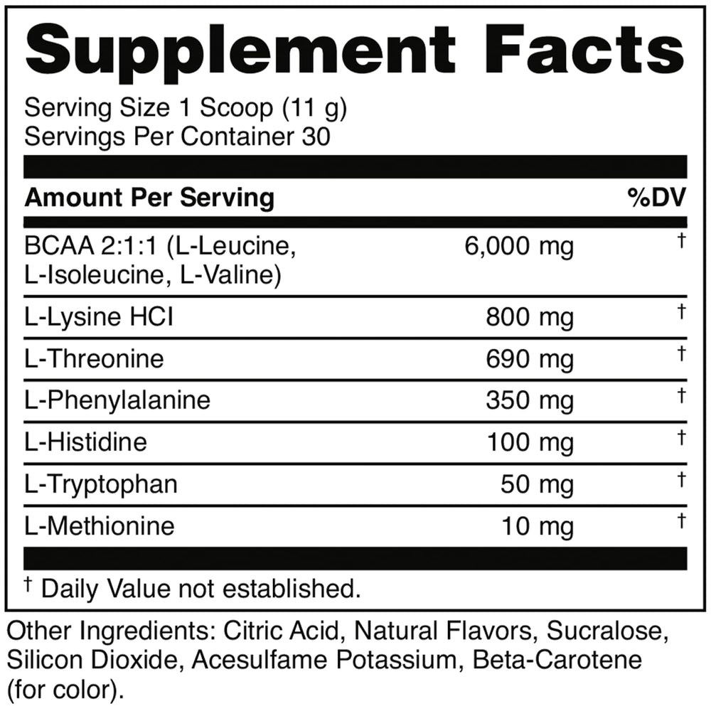 Back label showing ingredients for Bucked Up Mandarin EAA