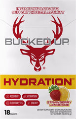 Glass of Bucked Up Hydration strawberry lemonade being poured for refreshing hydration.