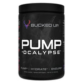 Bucked Up Pump-ocalypse blueberry-pomegranate bottle ready for training, showcasing flavor and purpose for blood flow.