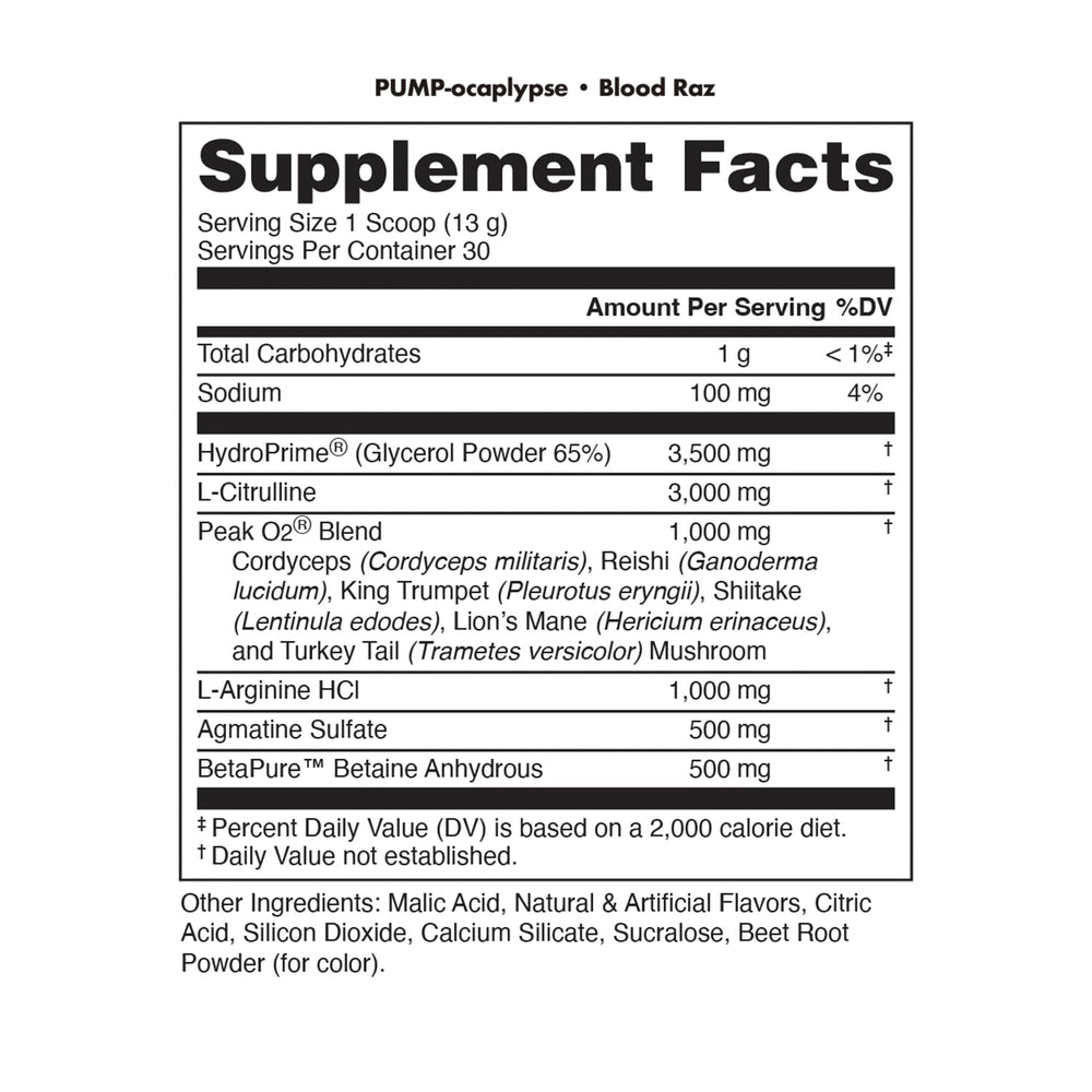 Bucked Up Pump-ocalypse scoop resting beside a shaker showing Citrulline and Arginine ingredients.