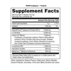 Bucked Up Pump-ocalypse Tropical pour demonstrating powder ready for pre-workout hydration