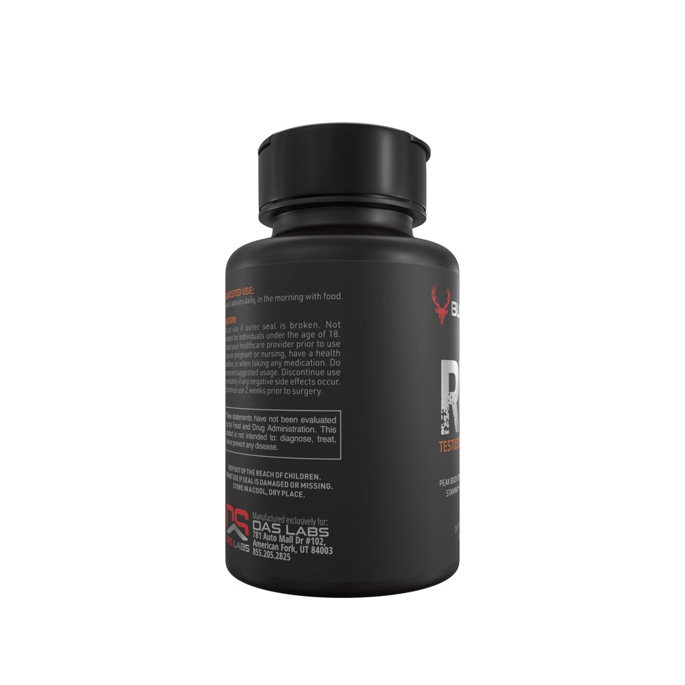 Bucked Up RUT capsules arranged on gym surface for performance and stamina.