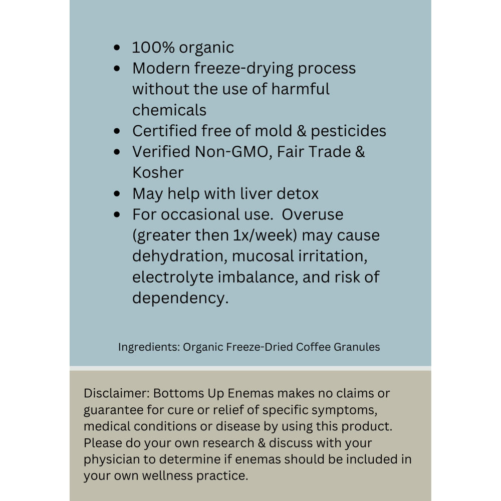 BUE 10oz reusable enema bottle with coffee packet usage