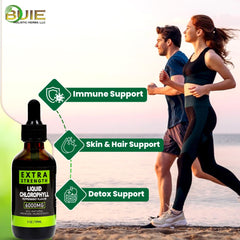 Close-up of ingredients and nutrition label on BUIE Chlorophyll Drops