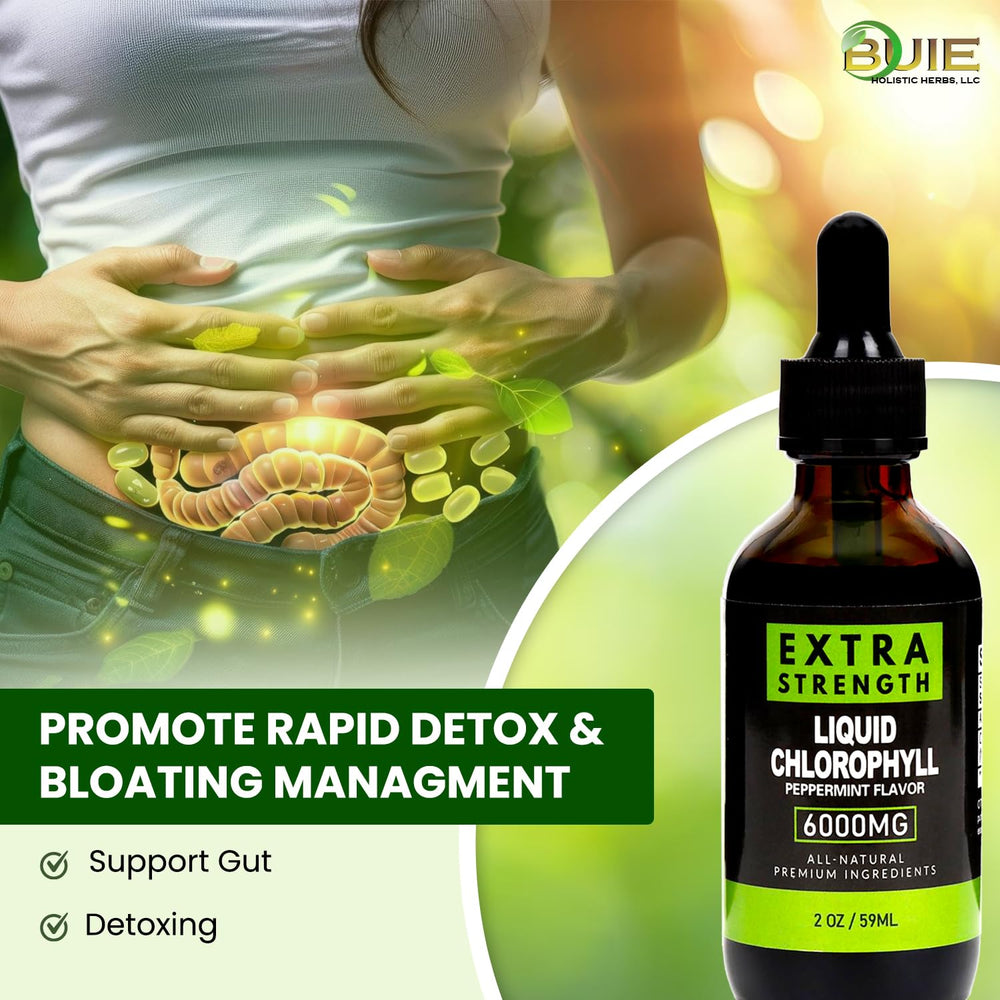 Lifestyle shot of a healthy adult incorporating chlorophyll drops into daily routine