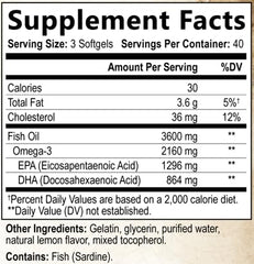 Close-up of burpless triple-strength Omega-3 fish oil softgels with EPA and DHA