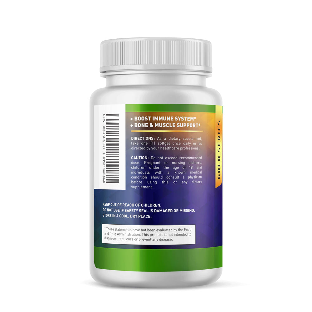 Close-up of mini Vitamin D3 softgels (5000 IU) with coconut MCT oil