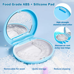 Close-up of built-in mirror on the retainer case