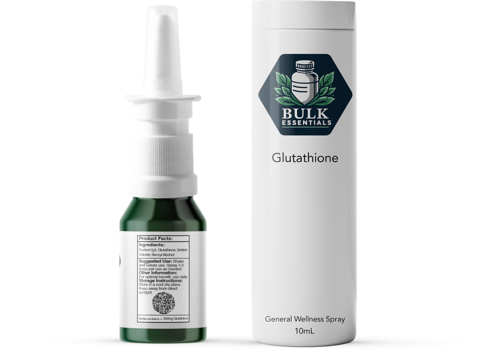 Close-up of Glutathione Spray label with ingredients and dosage