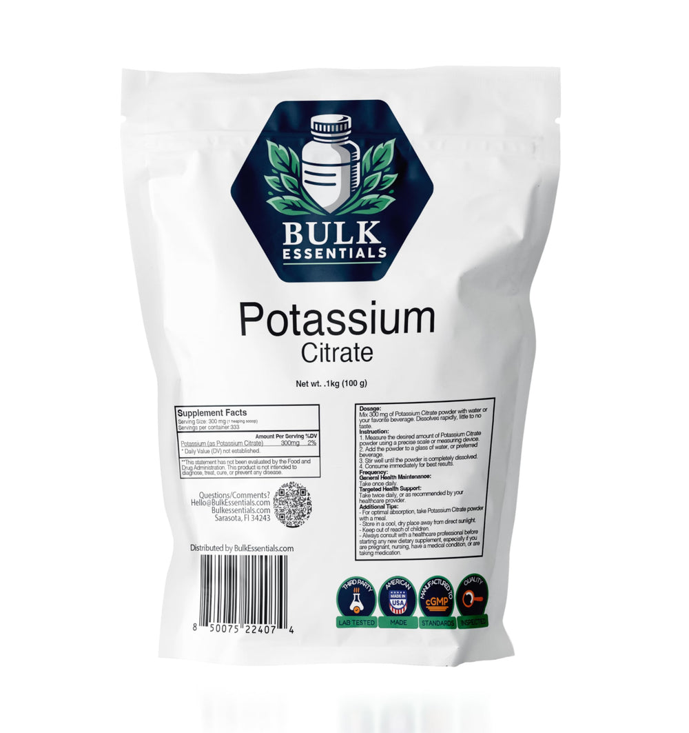 Front view of Bulk Essentials Potassium Citrate Powder 100g