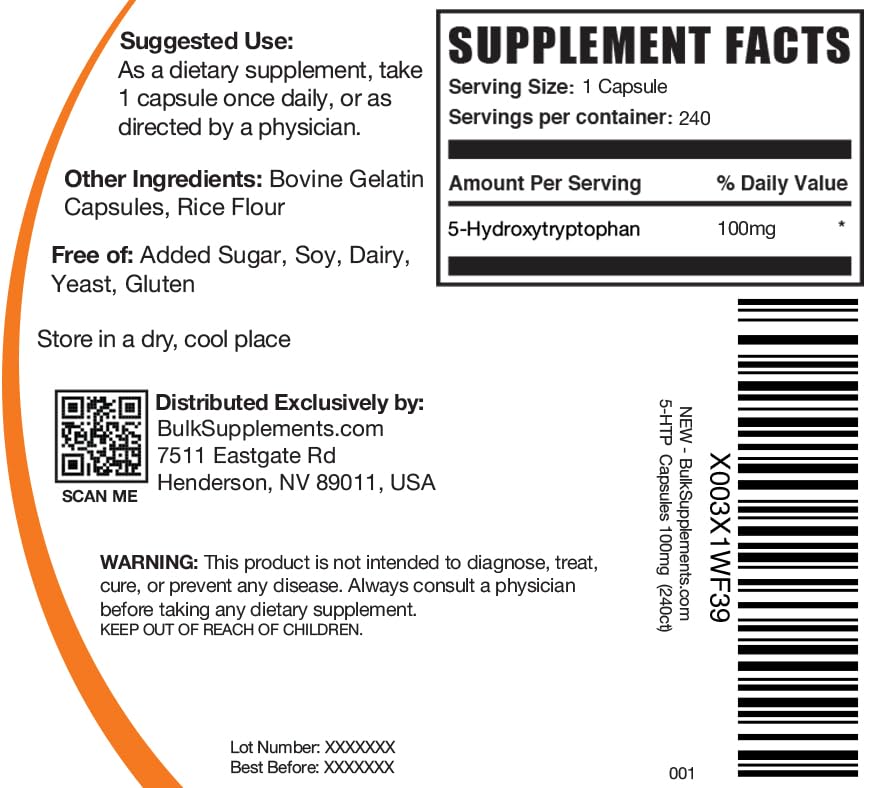 240-count bottle of 5-HTP capsules from BulkSupplements