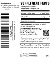 BulkSupplements Astaxanthin 12mg softgels bottle on countertop