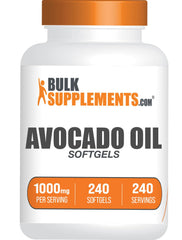 Front view of BulkSupplements Avocado Oil 1000mg Softgels 240-count bottle