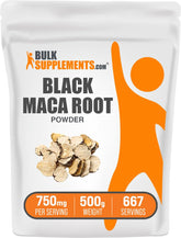 BulkSupplements Black Maca Powder 500g container with scoop