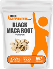 BulkSupplements Black Maca Powder 500g container with scoop