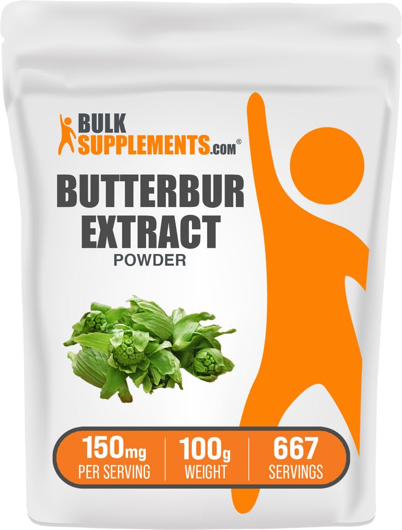 BulkSupplements Butterbur Extract Powder bottle and packaging (100g)