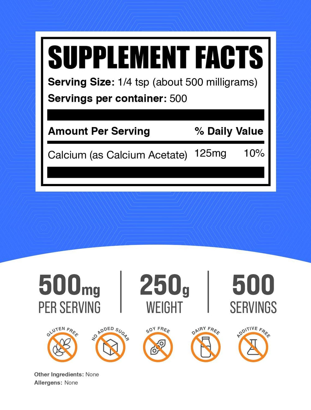 Calcium Acetate Powder packaging label close-up