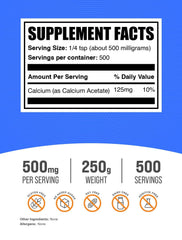 Calcium Acetate Powder packaging label close-up