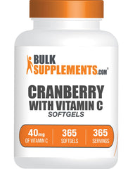 Bottle of BulkSupplements Cranberry with Vitamin C Softgels on a white background