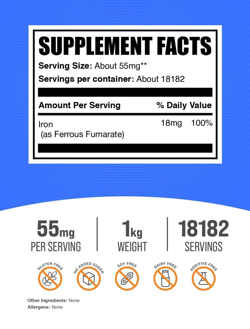 Ferrous Fumarate powder 1kg bottle label and packaging
