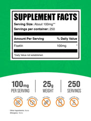 Fisetin Powder 100mg per serving label