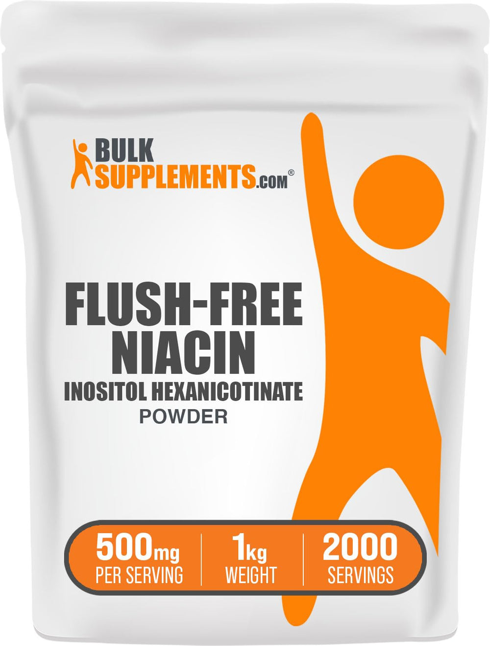 BulkSupplements Flush Free Niacin Powder container labeled Inositol Hexanicotinate 500mg per serving
