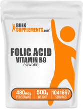 Front view of BulkSupplements Folic Acid Powder 500g package