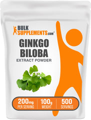 BulkSupplements Ginkgo Biloba Extract Powder, 200mg per serving, 100g package