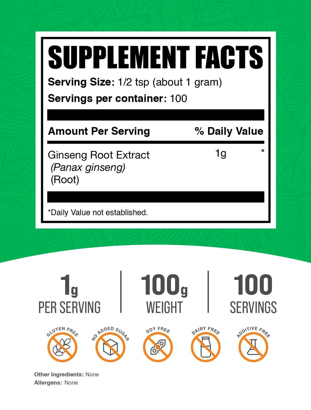 BulkSupplements Ginseng Root Extract Powder 100 g packaging