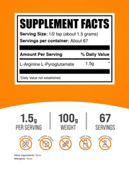 Serving size visual showing 1.5 g per serving of L-Arginine L-Pyroglutamate
