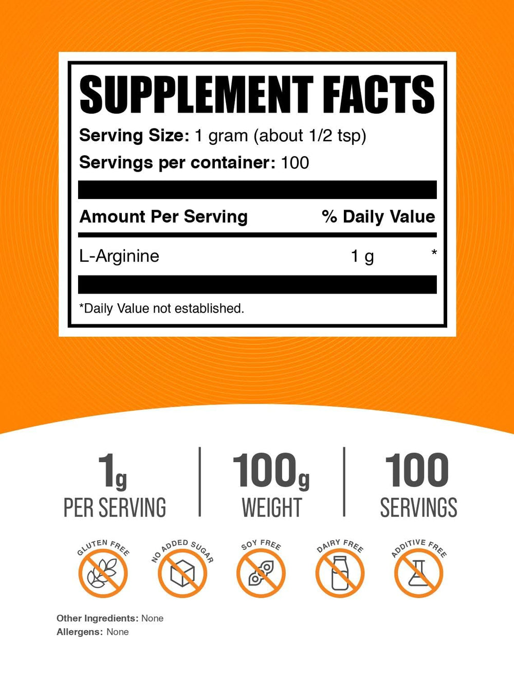 BulkSupplements L-Arginine Powder 100g side view