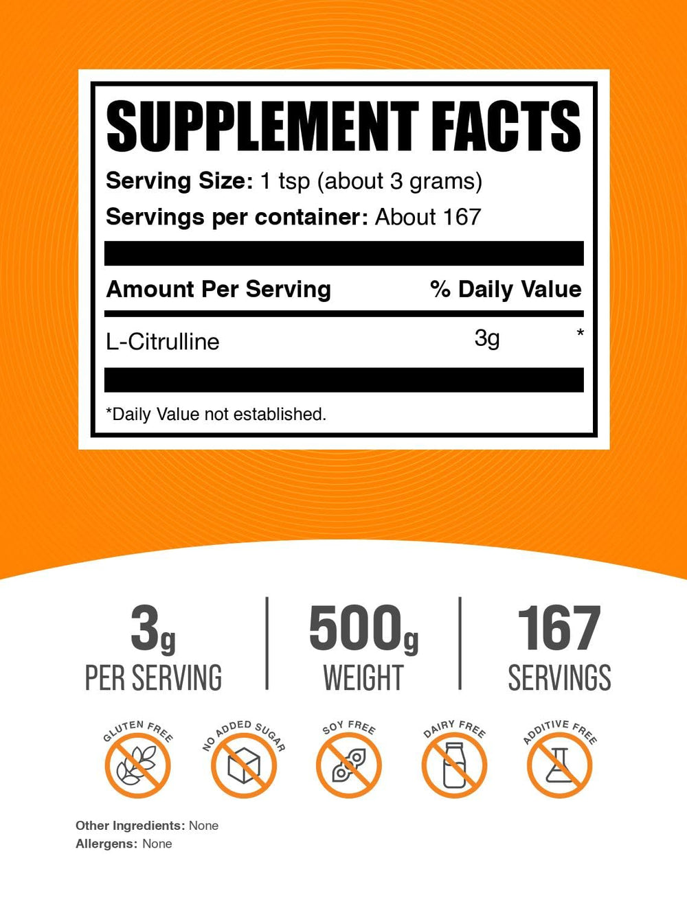 Close-up of 3g serving size for L-Citrulline powder
