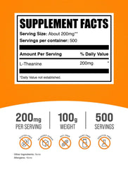 Ingredients label for BulkSupplements L-Theanine Powder 100g