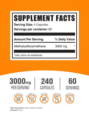 MSM capsules showing 750mg per capsule