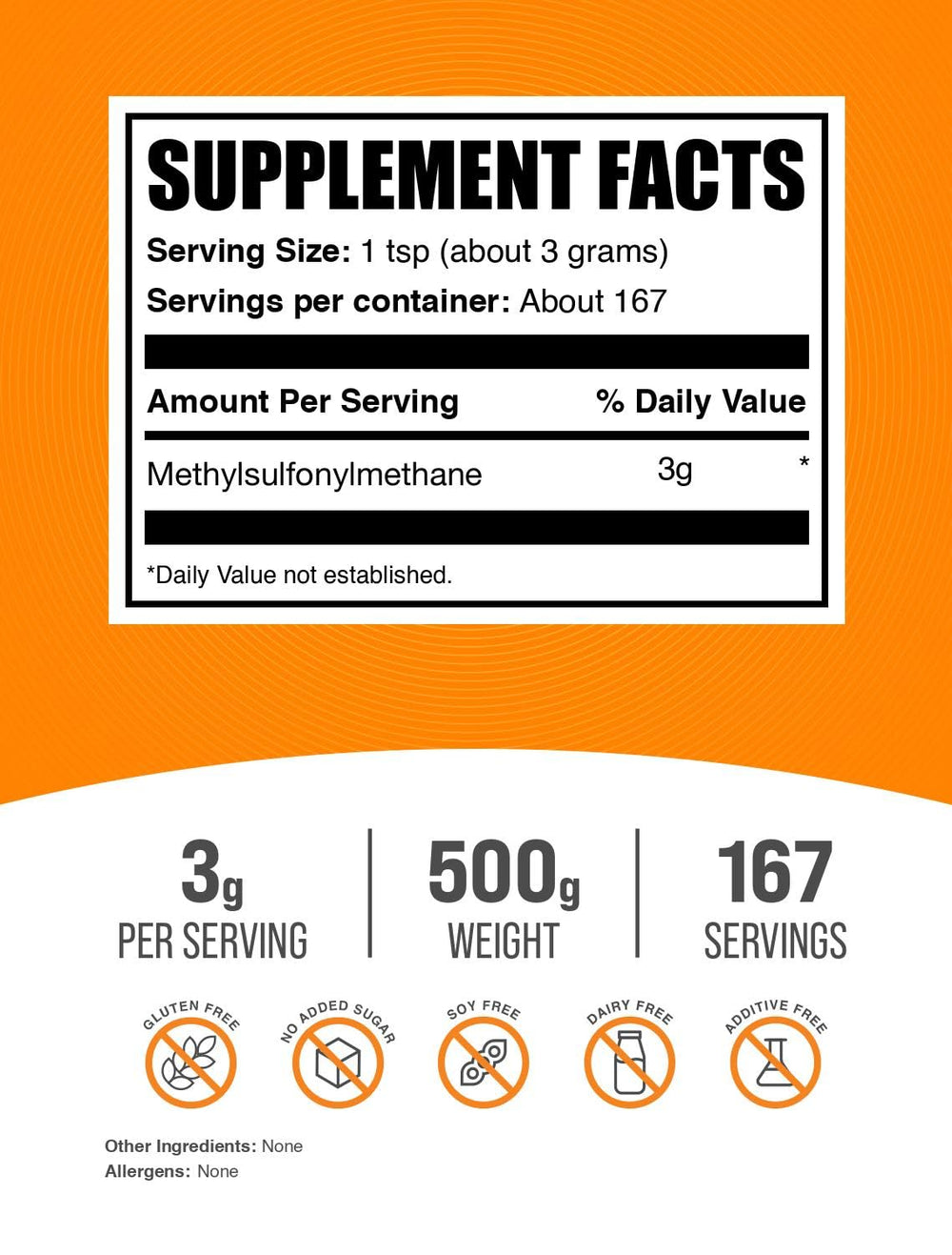 BulkSupplements MSM Powder 500g bottle