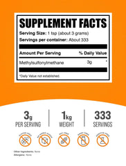 Gluten-free MSM powder label from BulkSupplements