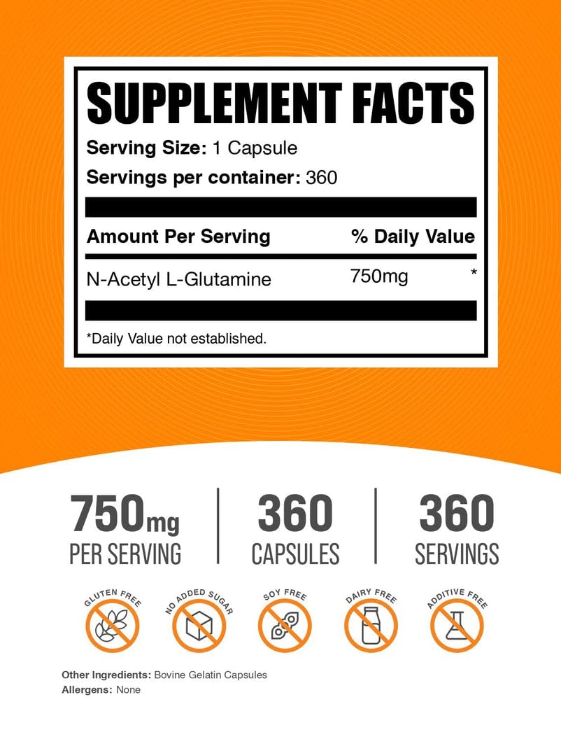 N-Acetyl L-Glutamine capsules 750mg close-up