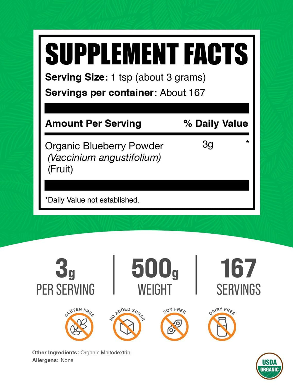 Organic Blueberry Powder 500g packaging