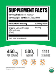 Packaging label for Organic Lemon Powder