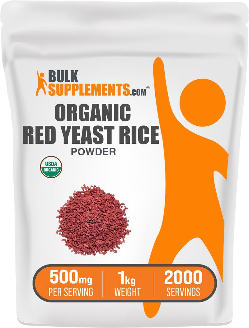 Front view of BulkSupplements Organic Red Yeast Rice Powder 1kg bottle