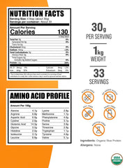 Back label showing nutrition and ingredients for Organic Rice Protein Powder