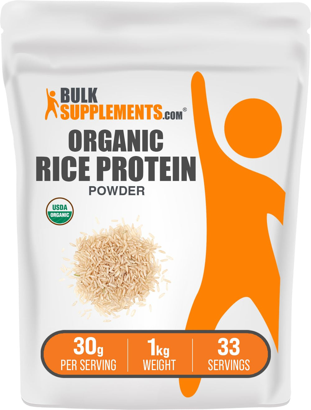 Front view of BulkSupplements Organic Rice Protein Powder 1kg