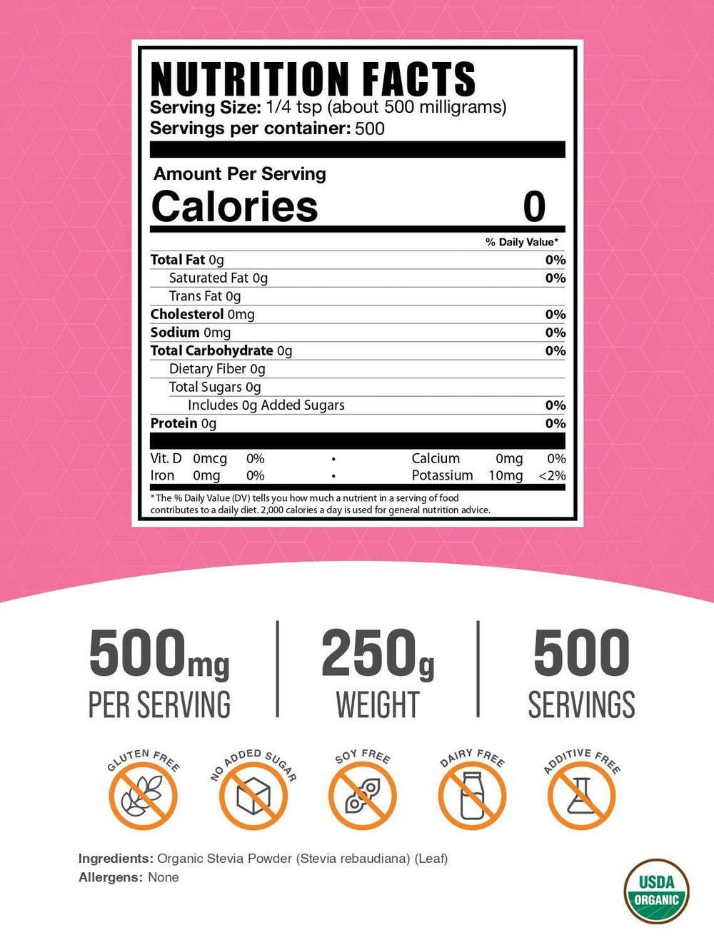 Organic Stevia Powder 250g used in beverages and cooking