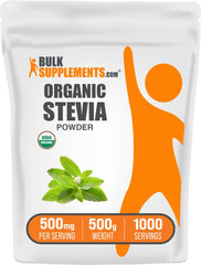 Organic Stevia Powder hero image showing packaging and powder